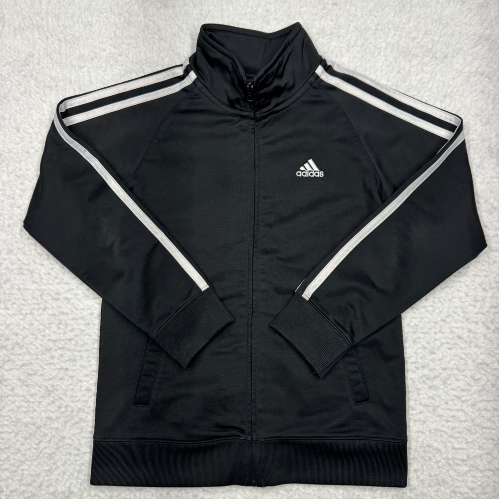 Adidas Track Jacket Full Zip Black and White Youth Boys‎ Size 7X